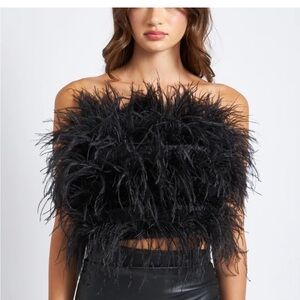 En Saison Black Feathered Crop Top